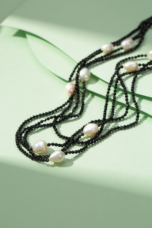 Black Spinel Beaded Baroque Pearls Long Necklace - House Of Pearls