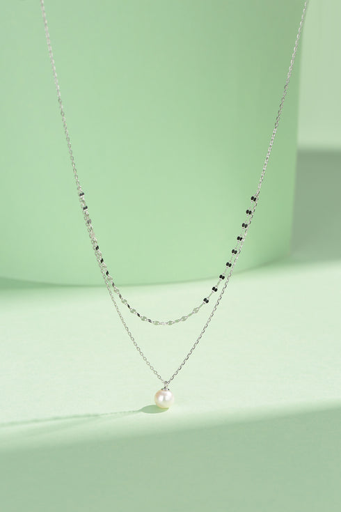 Double Layer Chain Pearl Pendant Necklace - House Of Pearls