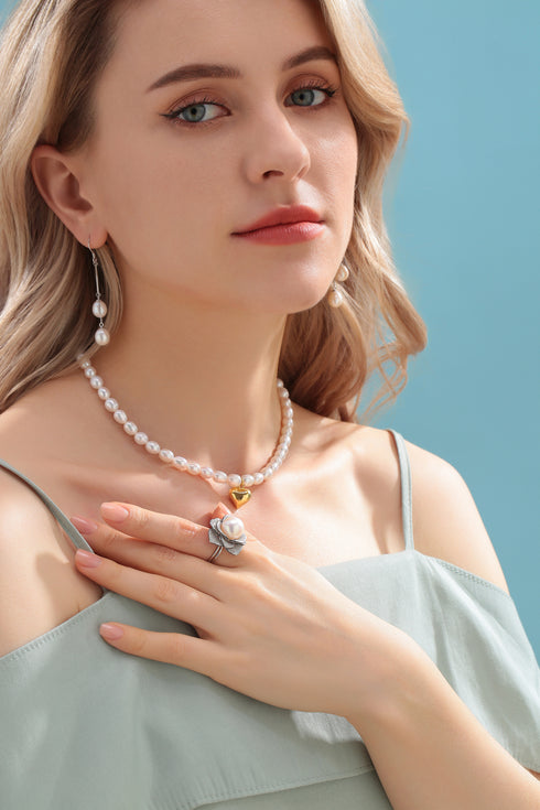 Rice Pearl Necklace with Heart Pendant - House Of Pearls