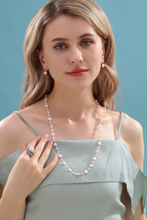 Baroque Freshwater Pearl Necklace with Pastel Beads - House Of Pearls