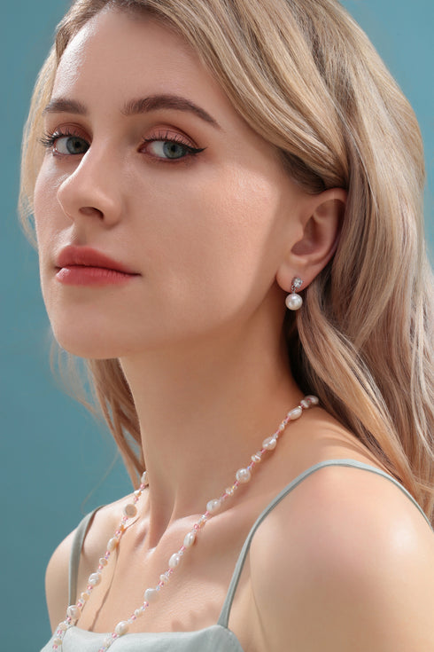 9-10mm Freshwater Pearl & Sasha Drop Large Zircon Earrings - House Of Pearls