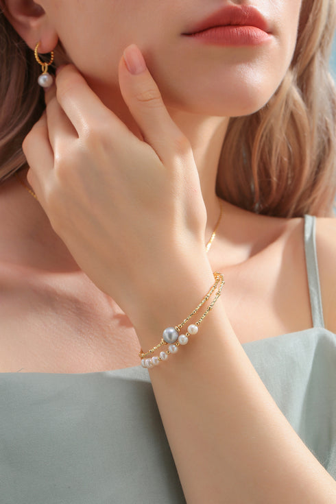 Dual-Layer Gold Beaded Freshwater Pearl Bracelet - House Of Pearls