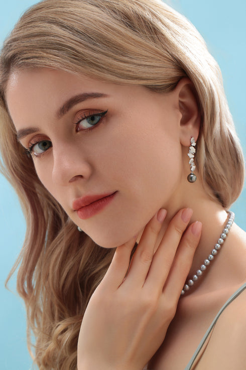 8-9mm Tahitian Pearl & Dancing Butterfly Earrings - House Of Pearls