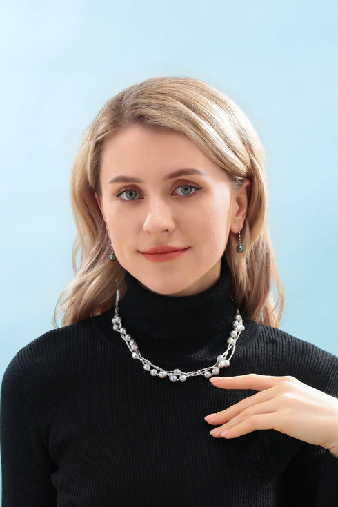 Triple Layer Silver Blue Seawater Akoya Pearl Necklace - House Of Pearls