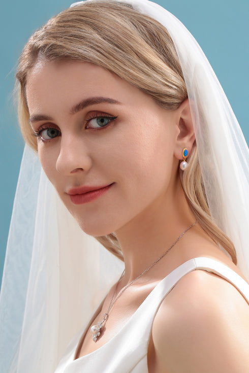 8-9mm Opal & Freshwater Drop Pearl Earrings - House Of Pearls