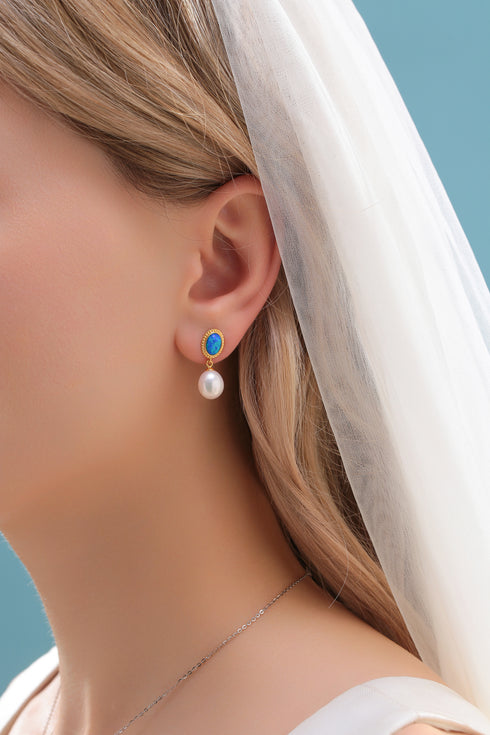 8-9mm Opal & Freshwater Drop Pearl Earrings - House Of Pearls