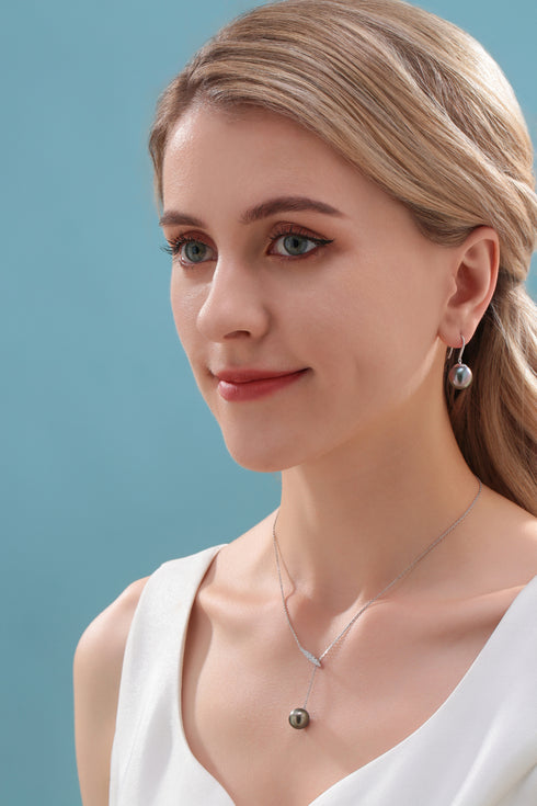 11-12 mm Tahitian Drop Pearl Earrings -18K White Gold - House Of Pearls