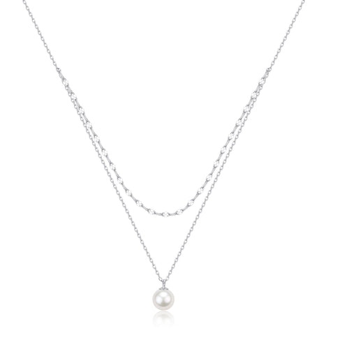 Double Layer Chain Pearl Pendant Necklace - House Of Pearls