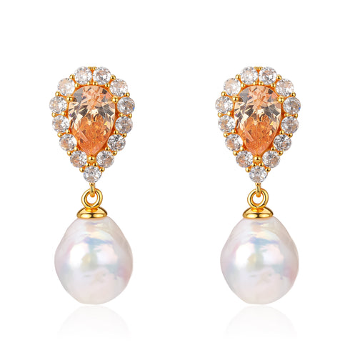 Baroque Edison Pearl Zirconia Earrings - House Of Pearls