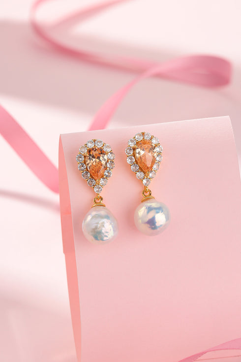 Baroque Edison Pearl Zirconia Earrings - House Of Pearls