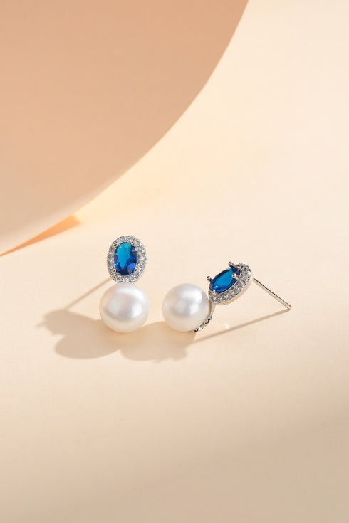 7-8mm Blue Crystal CZ Pearl Earrings - House Of Pearls
