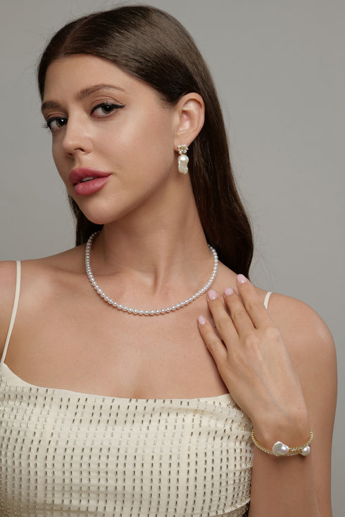 Freshwater Pearl Baroque Drop Cluster Floral Earrings with gold-tone setting