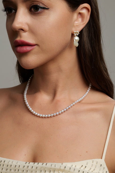 Freshwater Pearl Baroque Drop Cluster Floral Earrings by House of Pearls - MD, white pearls.