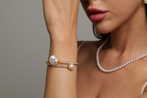 Crystal Baroque Bracelet set of 3 gold-tone pearl and crystal bangles