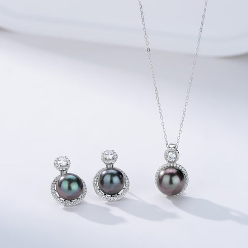9-10mm Tahitian Pearl & Eline CZ Earrings - House Of Pearls