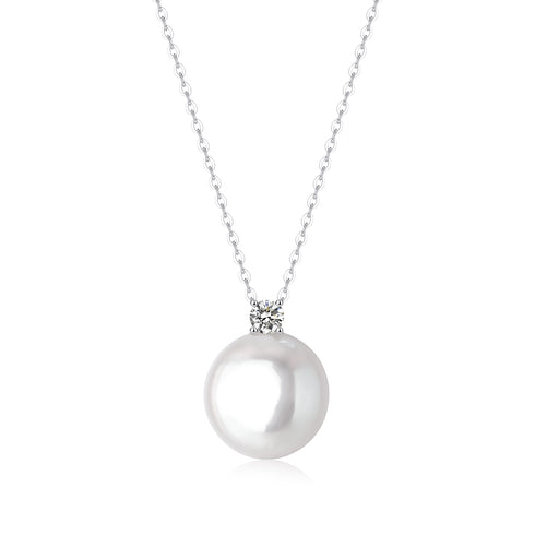 Sasha White Coin Baroque Pearl Stud Pendant Necklace