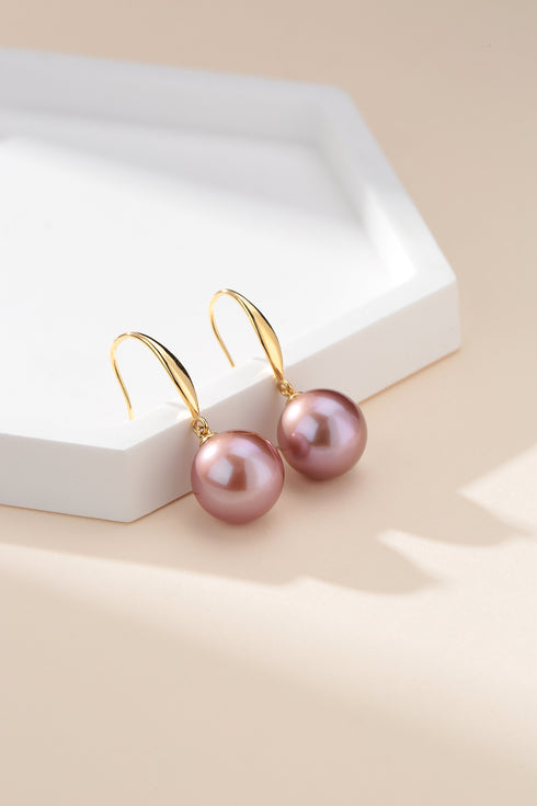 11-12mm Purple Pearl Hook Earrings - House Of Pearls