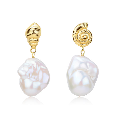 Gold Conch Large Baroque Pearl Earrings - House Of Pearls