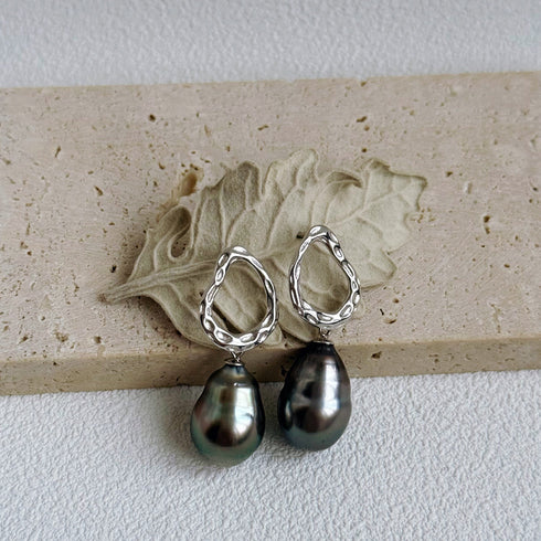Earrings: 11–12mm Baroque Tahitian Pearl Waterdrop Earrings on silver-tone hoops