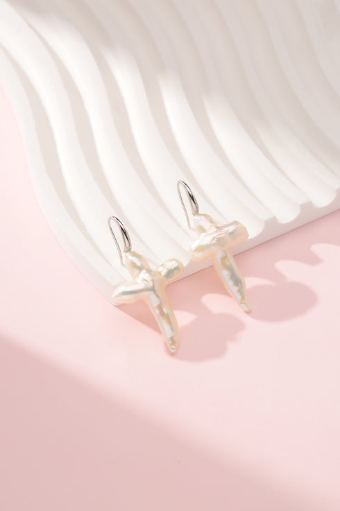Cross Pearl Hook Earrings - House Of Pearls