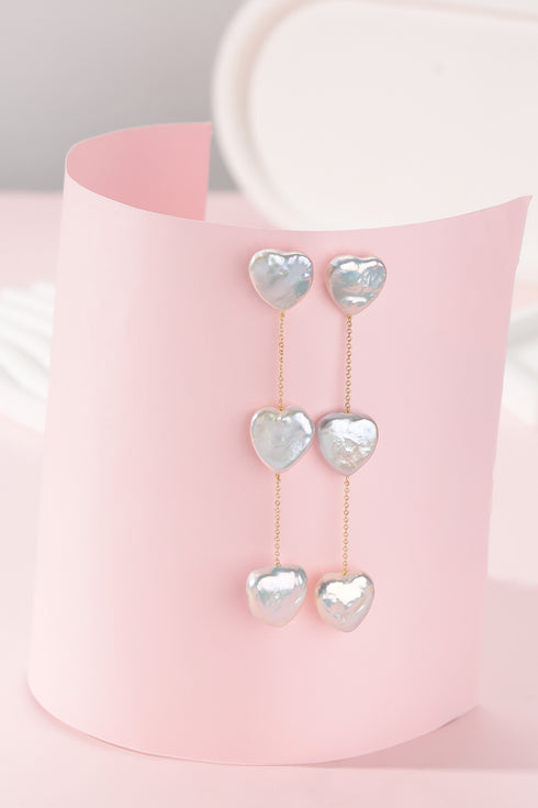 Heart Shape Baroque Pearl Long Earrings - House Of Pearls