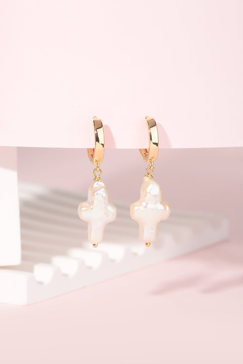 Cross Pearl Hoop Earrings - House Of Pearls