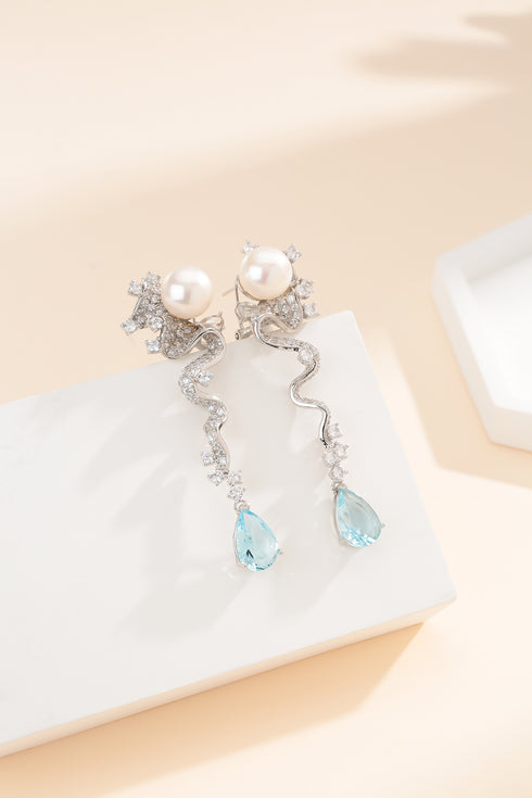 Freshwater Pearl & Topaz Earrings - Earrings made with hand-selected pearls from House of Pearls