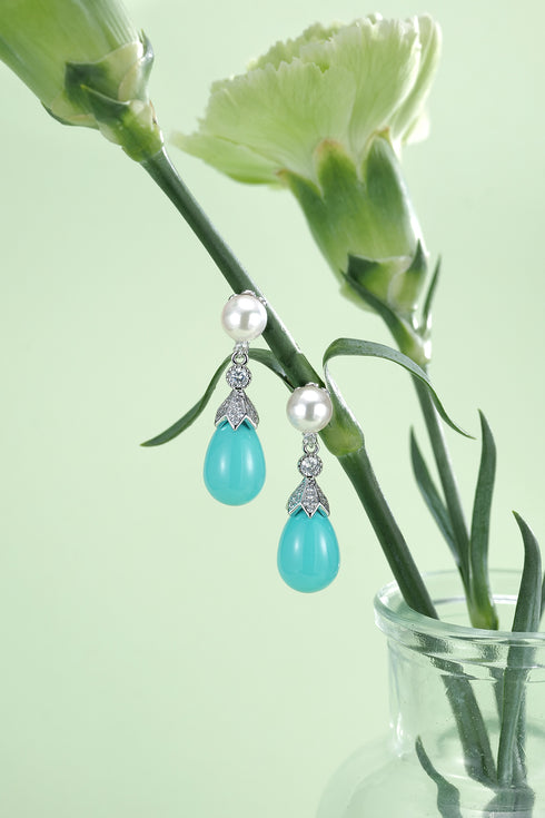 Fresheater Pearl Waterdrop Turquoise Earrings