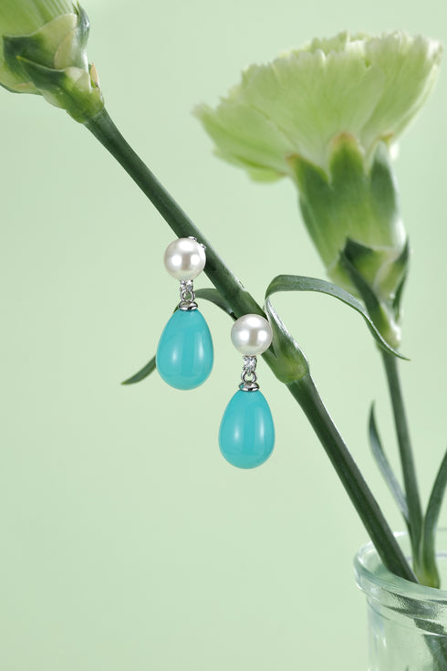 Freshwater Pearl and Waterdrop Turquoise Earrings