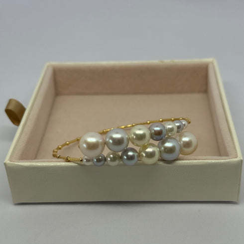 Celestial Tide Japanese Akoya Pearl Bangle Bracelet - 18K Gold