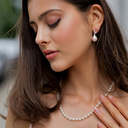 Earrings by House Of Pearls, 9-11mm amethyst pink and white baroque pearl drop earrings