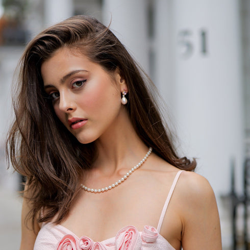 Earrings by House Of Pearls, 9–11mm amethyst pink and white baroque pearl drops