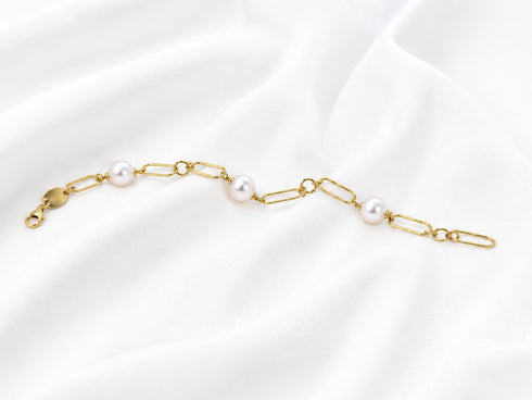 Bracelet: 8–9mm freshwater pearl chain in gold tone with elongated links, House Of Pearls - LC