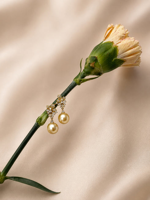 Earrings Flora Bloom Golden South Sea Pearl Drop (pair) by House Of Pearls, gold flower cluster with pearl drops
