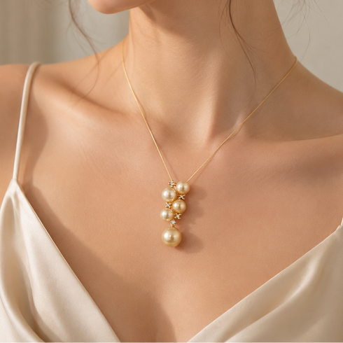 Necklace Five-Drop Golden South Sea Pearl Pendant on 18K gold chain by House Of Pearls XM