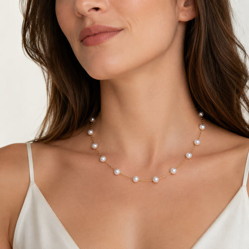 Necklace: 18K gold Japanese Akoya pearl constellation, 7.5–8.0mm pearls