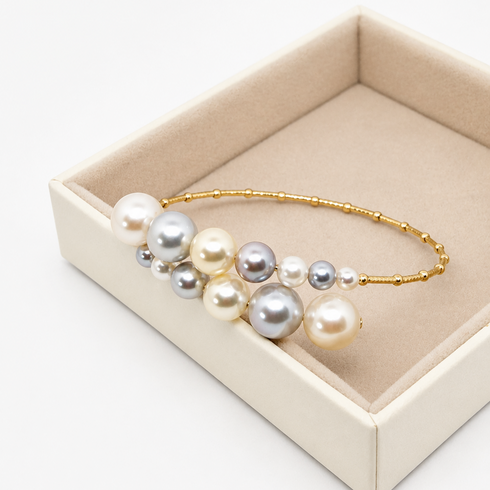Japanese Akoya pearl bangle bracelet by House Of Pearls in 18K gold with multicolored pearls