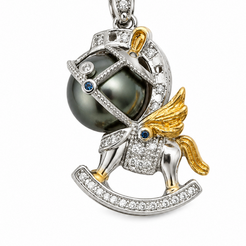 Tahitian Pearl Rocking Horse Pendant Necklace