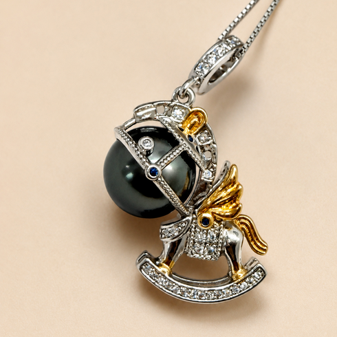 Tahitian Pearl Rocking Horse Pendant Necklace