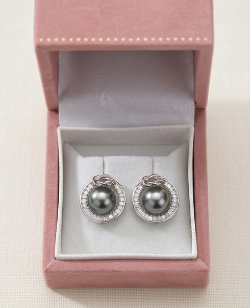 Tahitian Pearl Halo Stud Earrings by House Of Pearls in Sterling Silver, 10–11mm pair