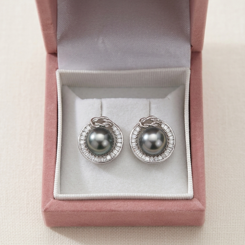 Tahitian Pearl Halo Stud Earrings by House Of Pearls in Sterling Silver, 10–11mm pair