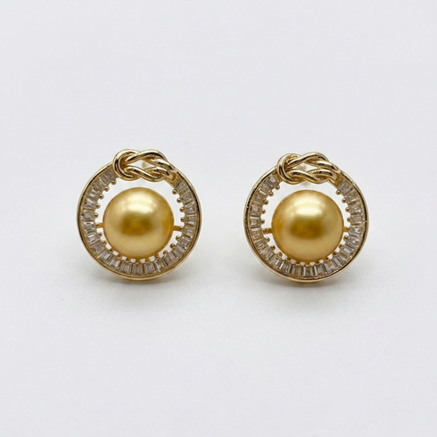 Stud earrings: House Of Pearls 10mm Golden South Sea Pearl halo in gold vermeil (pair)