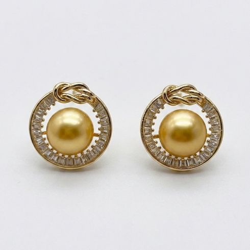 Stud earrings: House Of Pearls 10mm Golden South Sea Pearl halo in gold vermeil (pair)