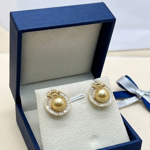 Earrings: House Of Pearls 10mm Golden South Sea Pearl Halo Studs in Gold Vermeil (pair)