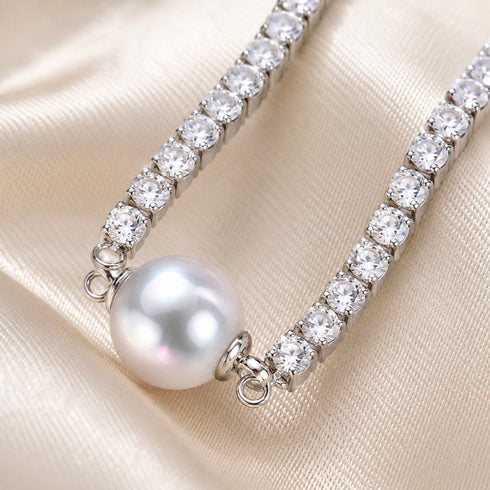 Aurora White Freshwater Pearl Tennis Bracelet by House Of Pearls with crystal stones