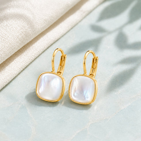 Mother-of-Pearl Drop Earrings, gold-tone setting, House Of Pearls (pair)