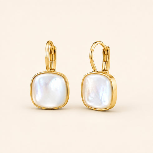 Mother-of-Pearl drop earrings, gold frames, House Of Pearls, pair