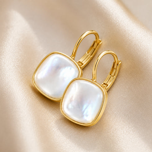 Mother-of-Pearl drop earrings, pair with gold-tone square bezels.