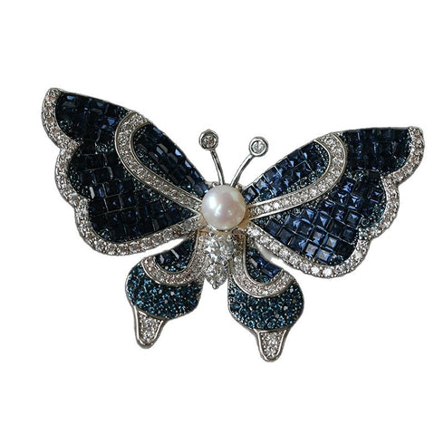 5–6mm Freshwater Pearl Blue Butterfly Brooch