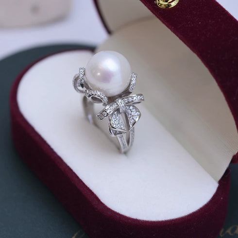 12-13mm Freshwater Pearl Bowknot Zirconia Ring - House Of Pearls